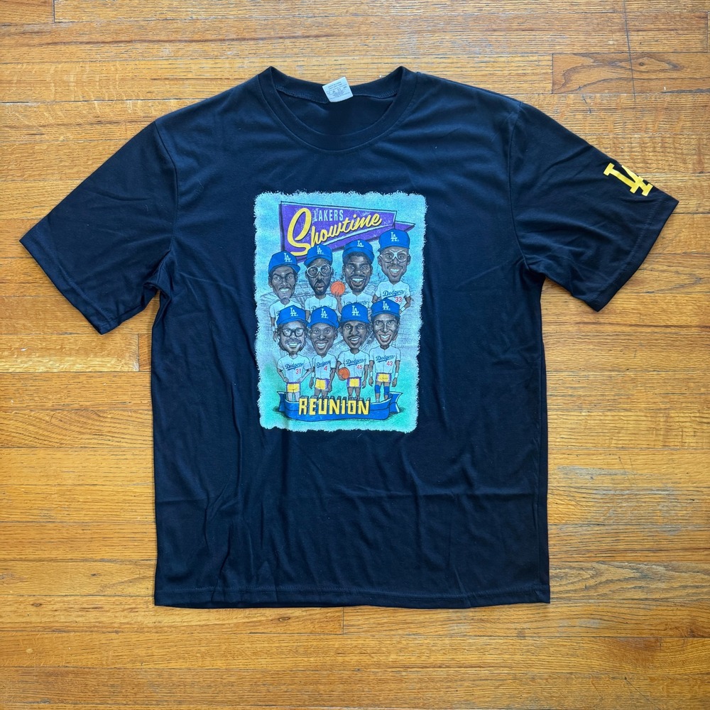 Dodgers Lakers Showtime Reunion Caricature T-Shirt‎ Mens Medium Black